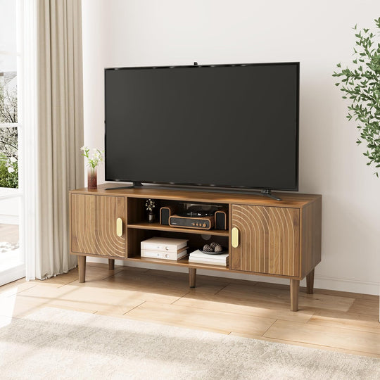 Walnut TV Stand with Line Groove Design 47.2