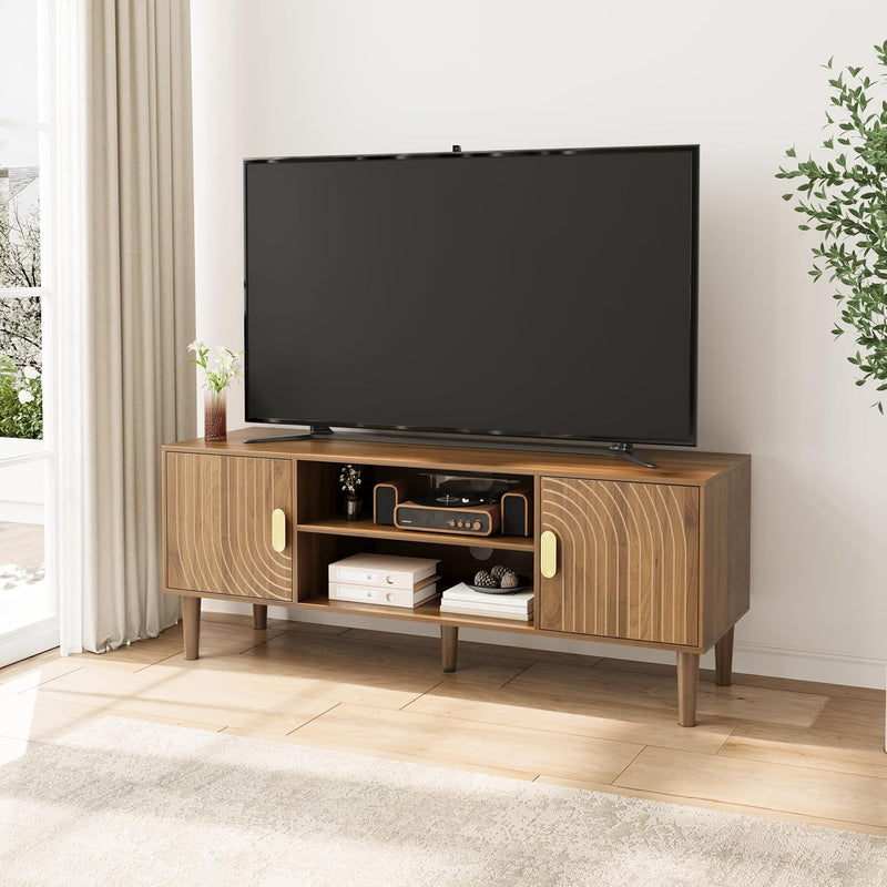 Walnut TV Stand with Line Groove Design 47.2"