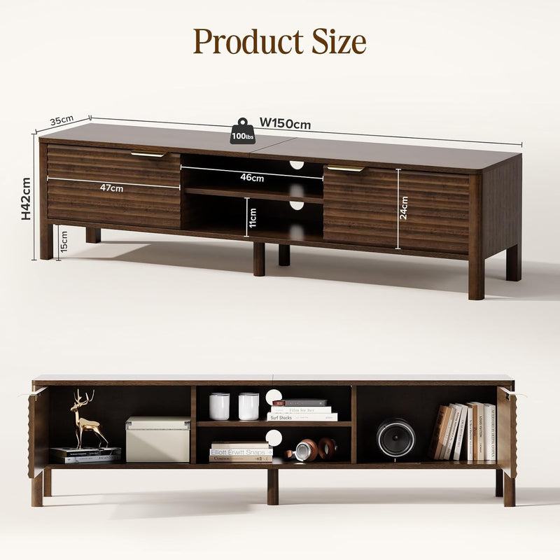 Walnut TV Unit Wooden Stand Cabinet