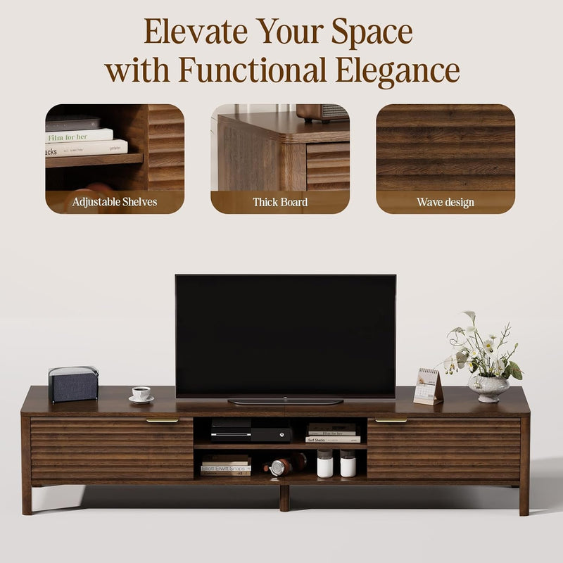 Walnut TV Unit Wooden Stand Cabinet