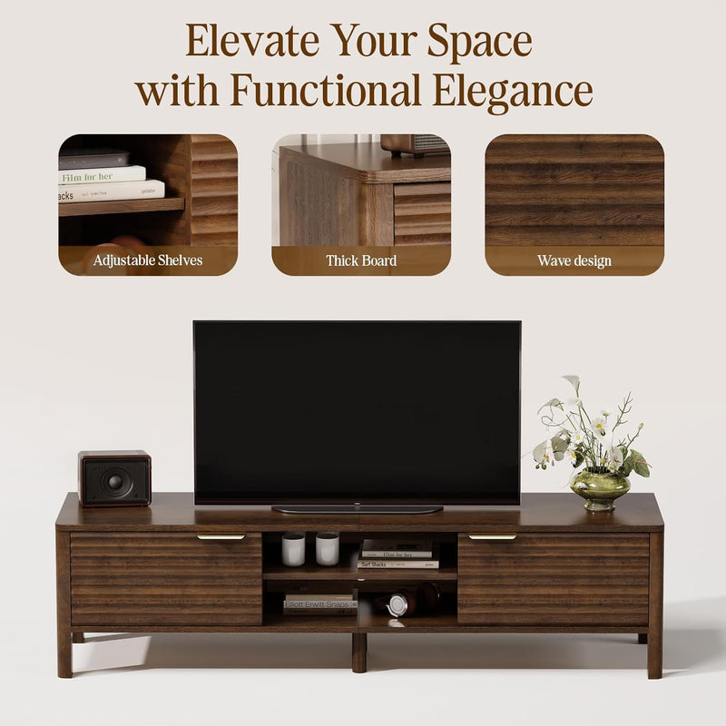 Walnut TV Unit Wooden Stand Cabinet