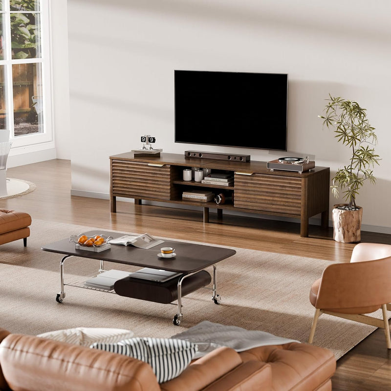 Walnut TV Unit Wooden Stand Cabinet