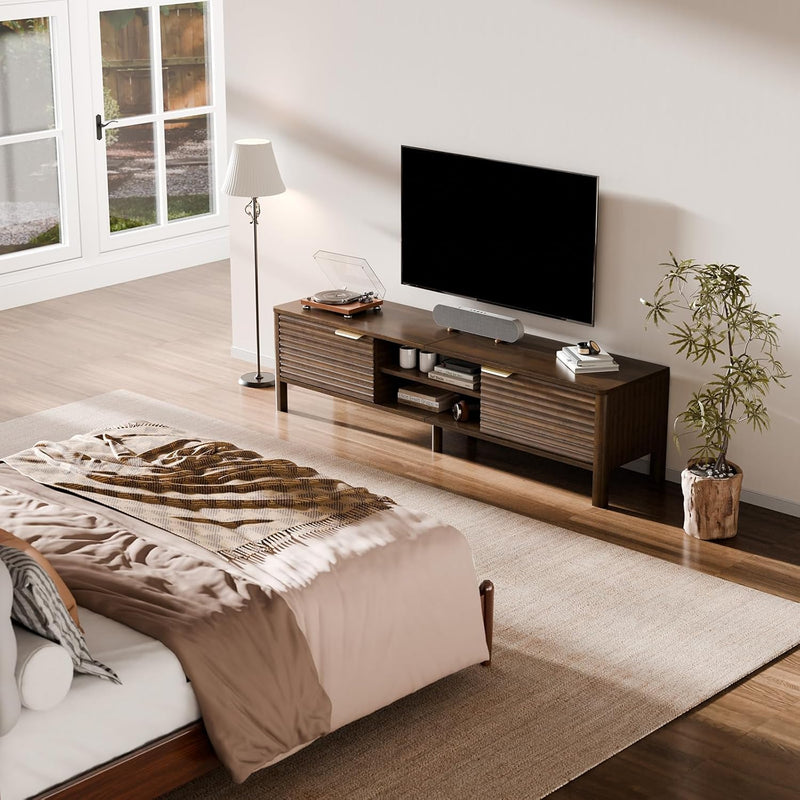 Walnut TV Unit Wooden Stand Cabinet