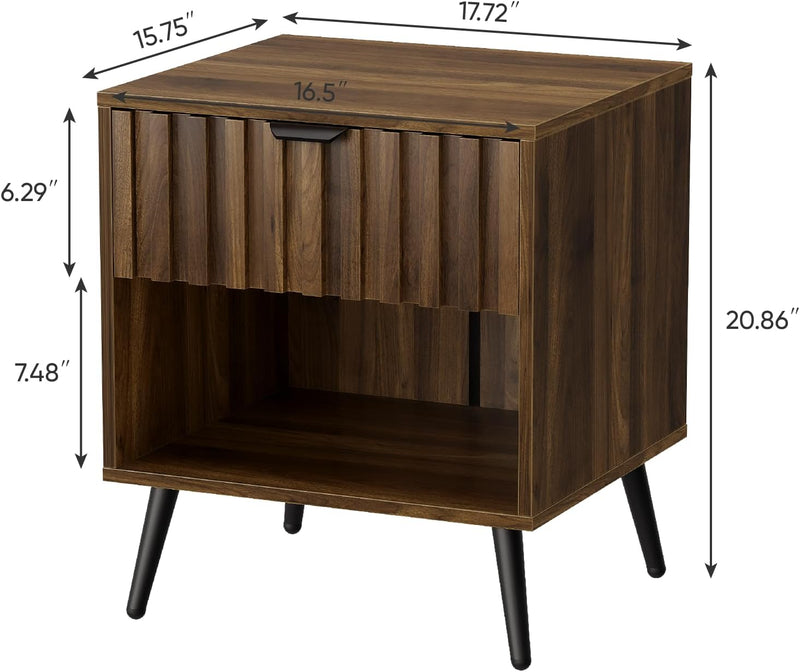 Walnut Wooden Night Stand Mid Century Nightstand