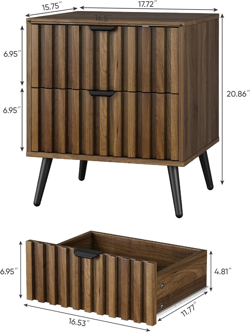 Walnut Wooden Night Stand Mid Century Nightstand