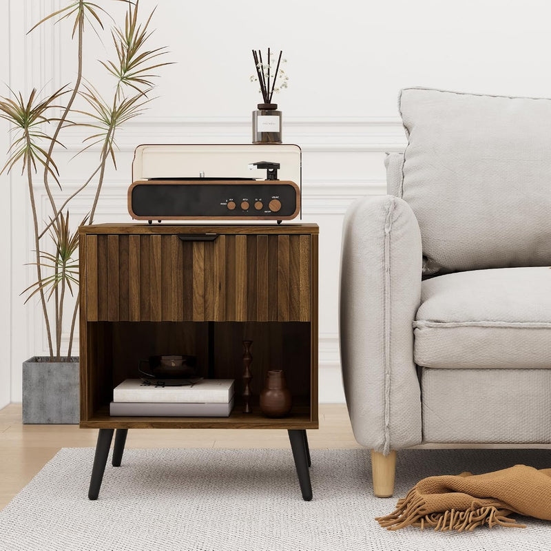 Walnut Wooden Night Stand Mid Century Nightstand