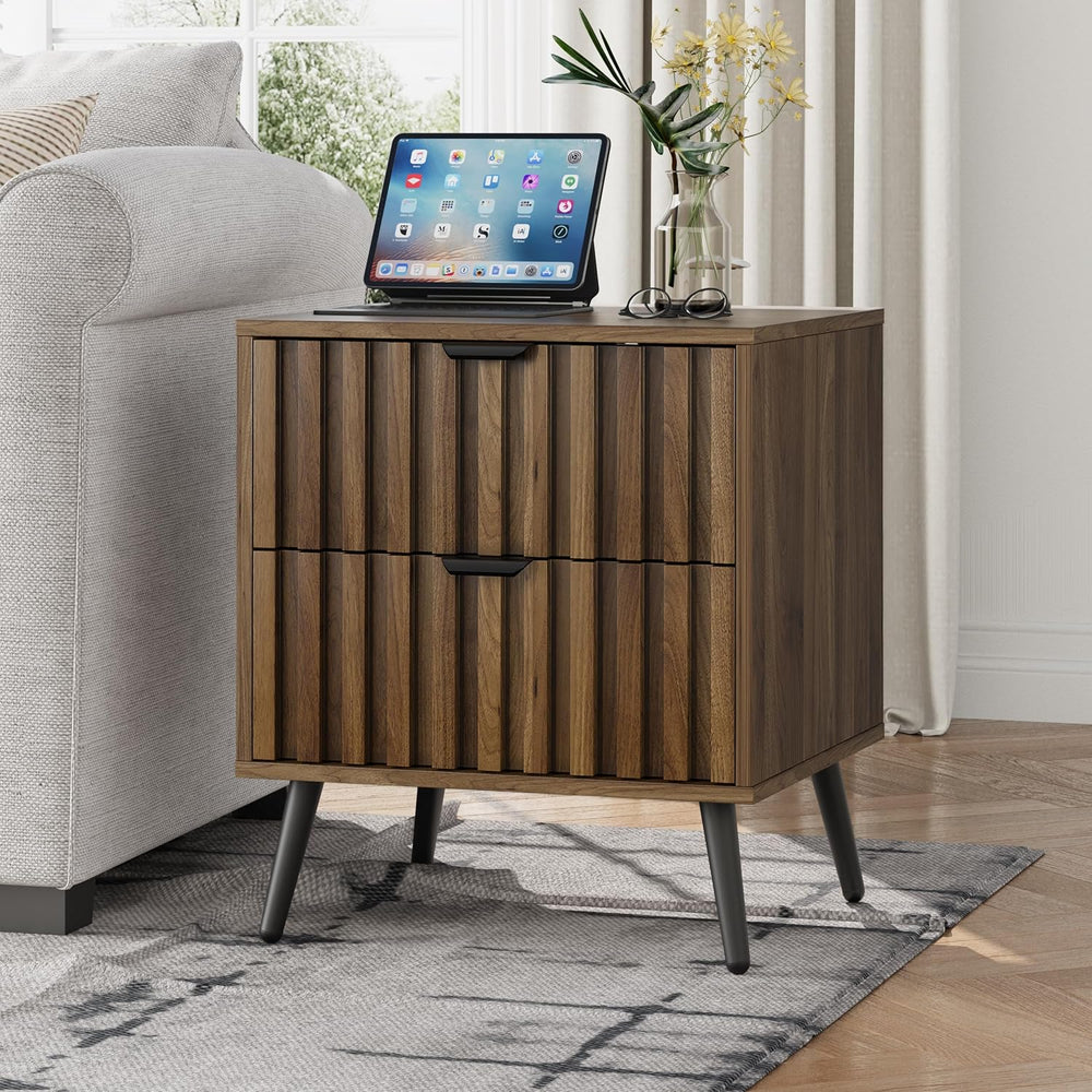 Walnut Wooden Night Stand Mid Century Nightstand