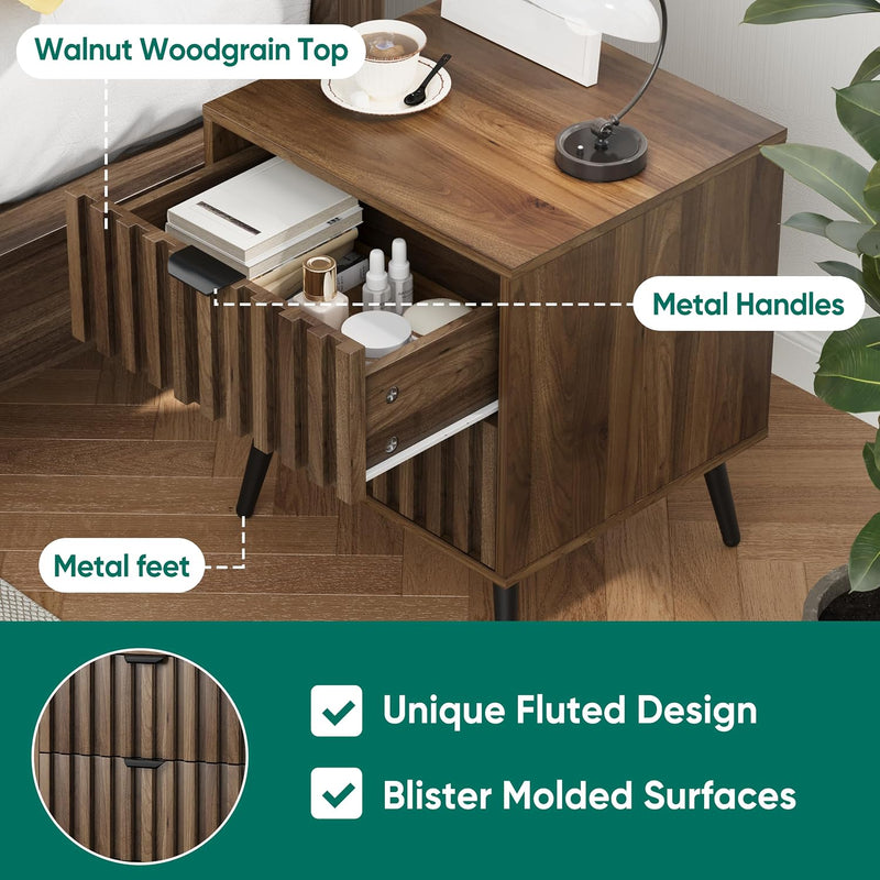 Walnut Wooden Night Stand Mid Century Nightstand