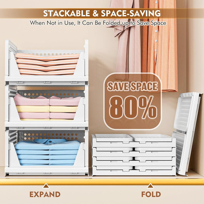 Wardrobe Storage Organiser Folding Closet Organisers Stackable (5 Pack)