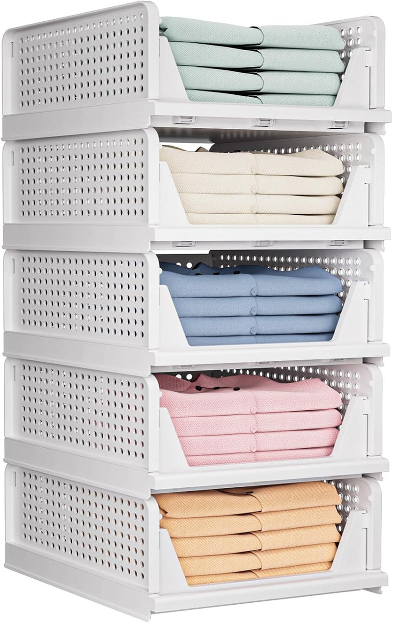 Wardrobe Storage Organiser Folding Closet Organisers Stackable (5 Pack)