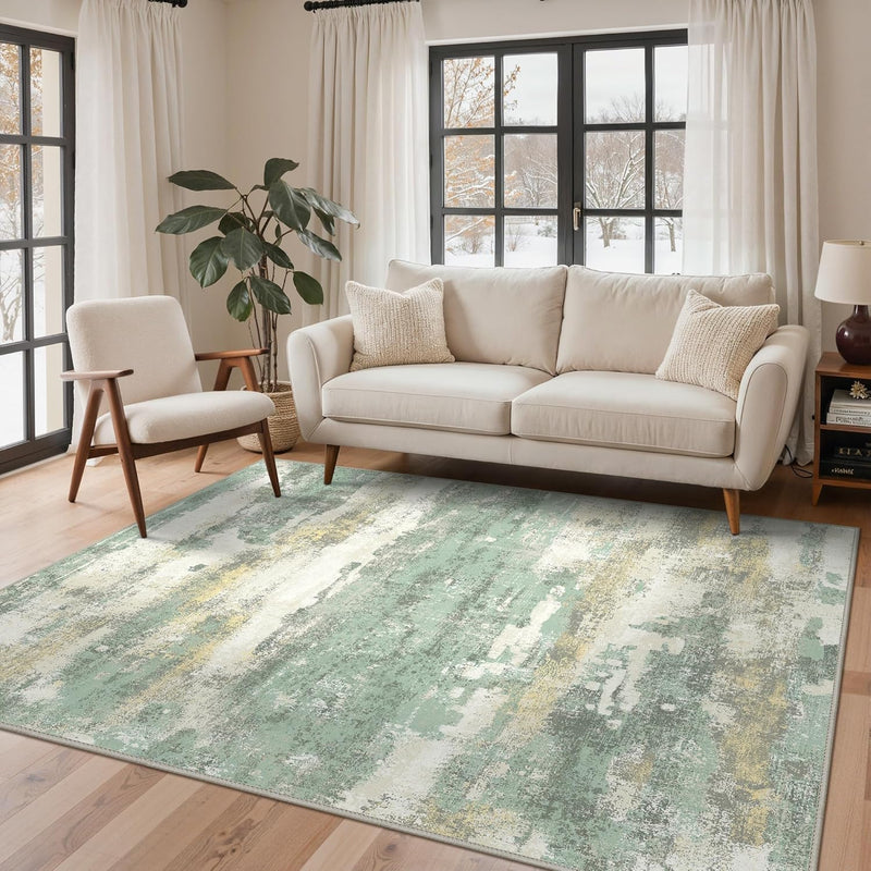 Washable Abstract Rug Non Slip Carpet Living