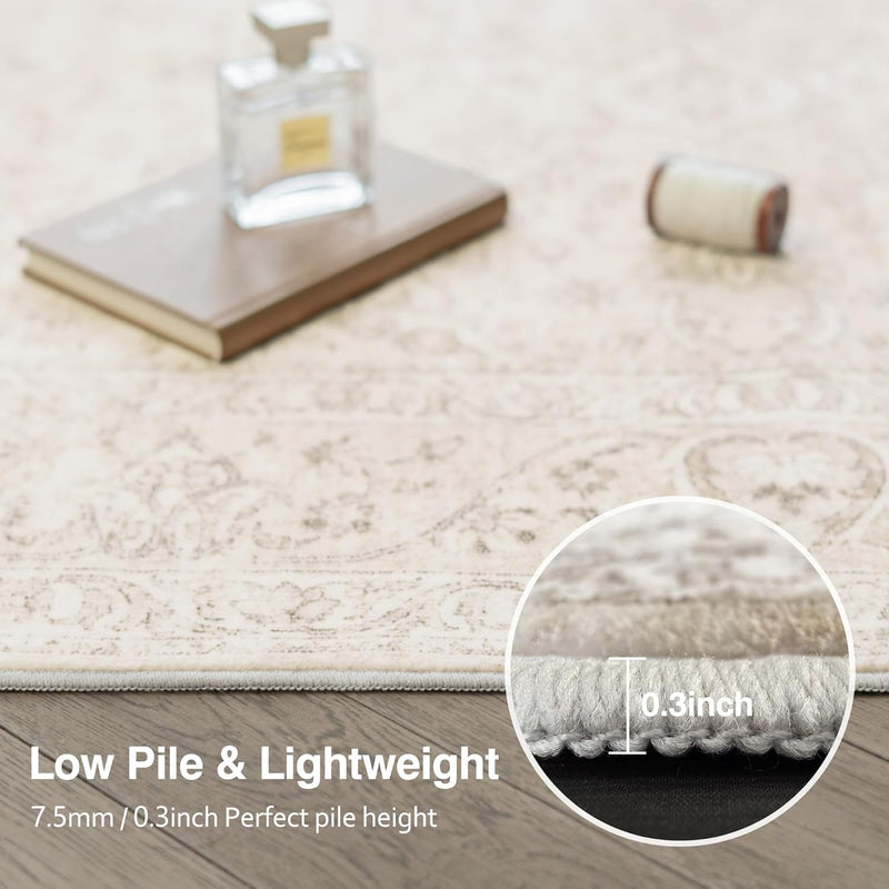 Washable Area Rug Living Room Vintage Neutral
