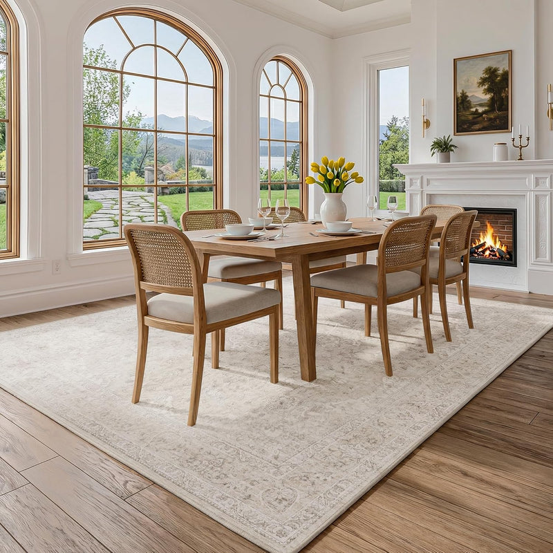 Washable Area Rug Living Room Vintage Neutral