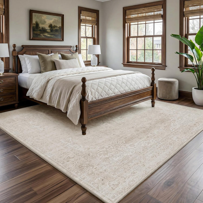 Washable Area Rug Living Room Vintage Neutral