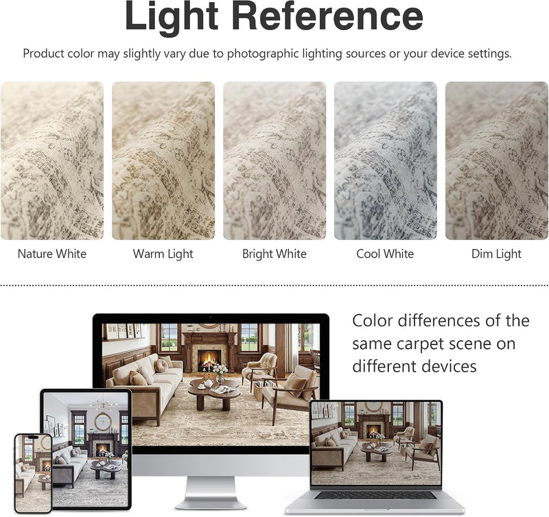 Washable Area Rug Living Room Vintage Neutral