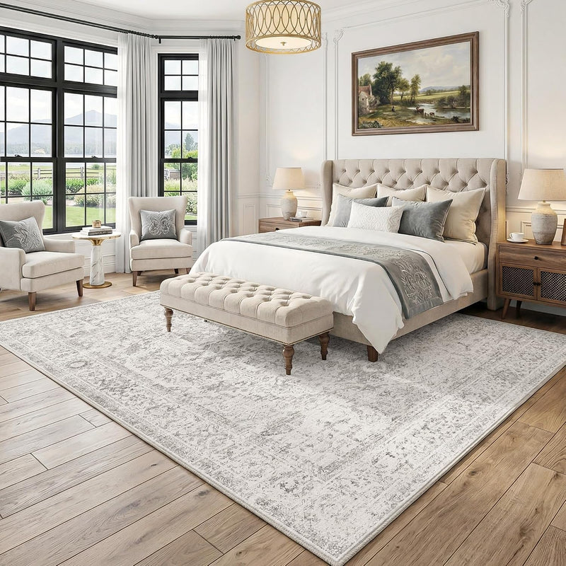 Washable Area Rug Living Room Vintage Neutral