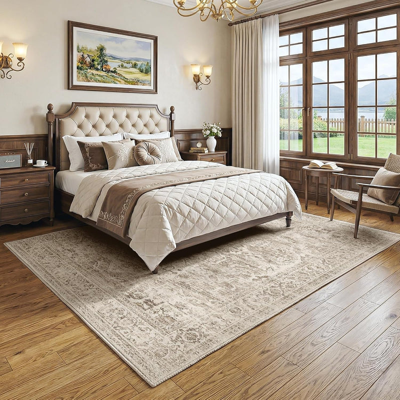 Washable Area Rug Living Room Vintage Neutral