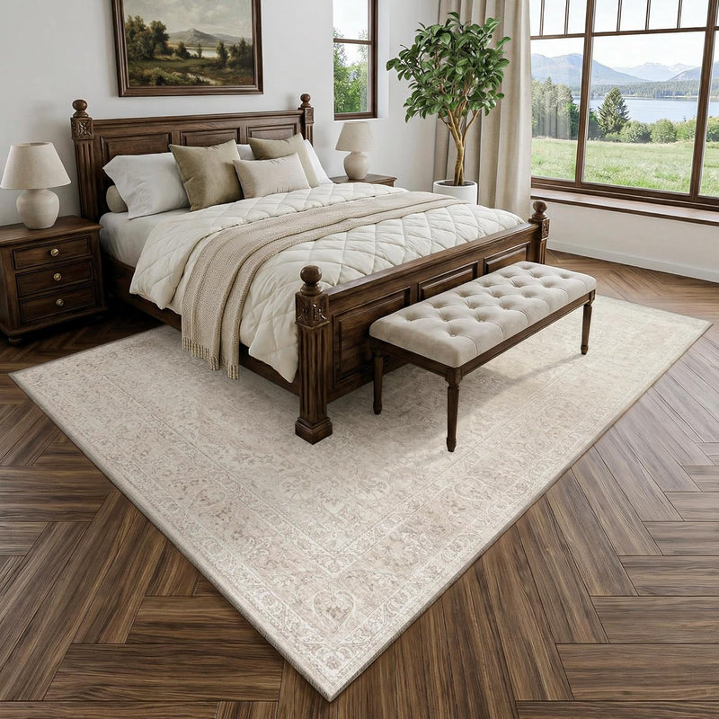 Washable Area Rug Neutral 160x230CM Vintage Non