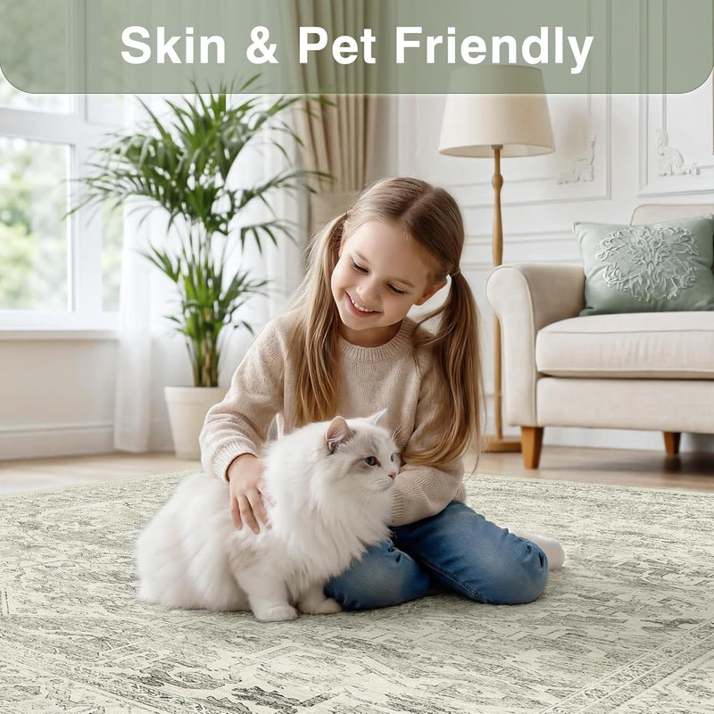 Washable Area Rug Neutral Large Vintage