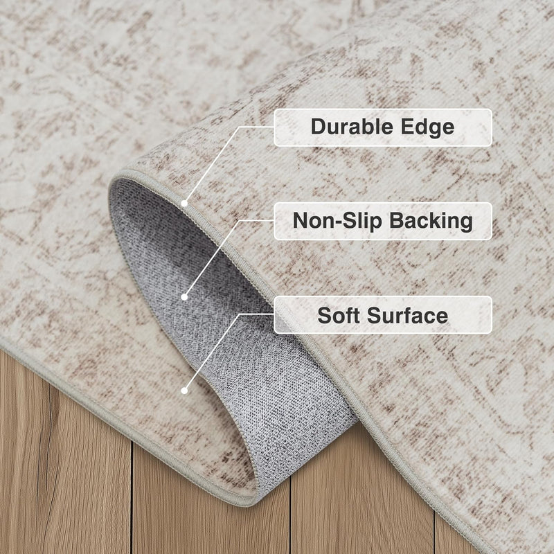 Washable Area Rug Neutral Large Vintage