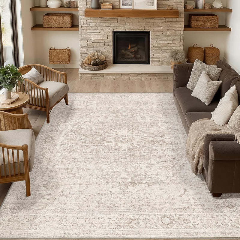 Washable Area Rug Neutral Large Vintage