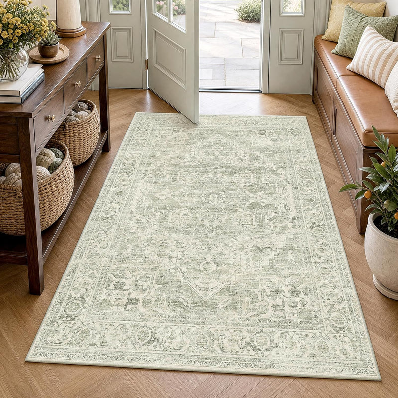 Washable Area Rug Neutral Large Vintage