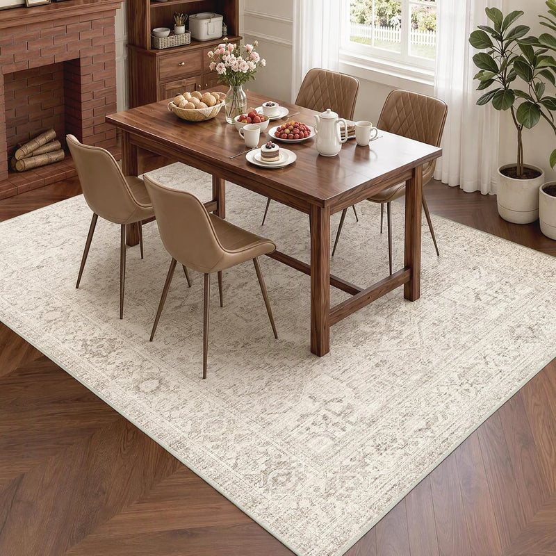 Washable Area Rug Neutral Large Vintage