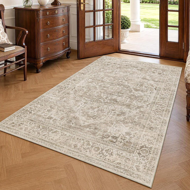 Washable Area Rug Neutral Large Vintage