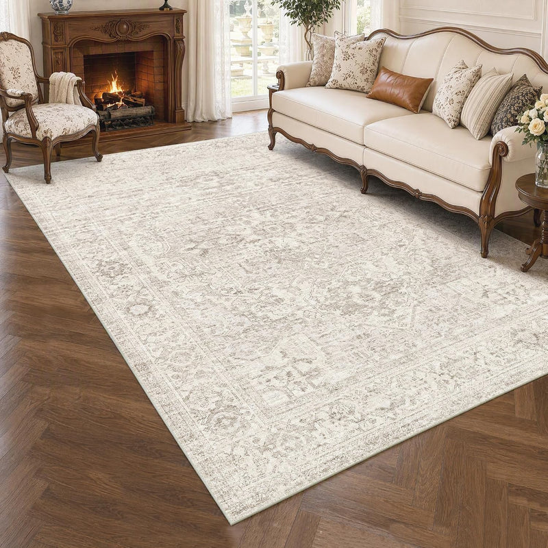 Washable Area Rug Neutral Large Vintage