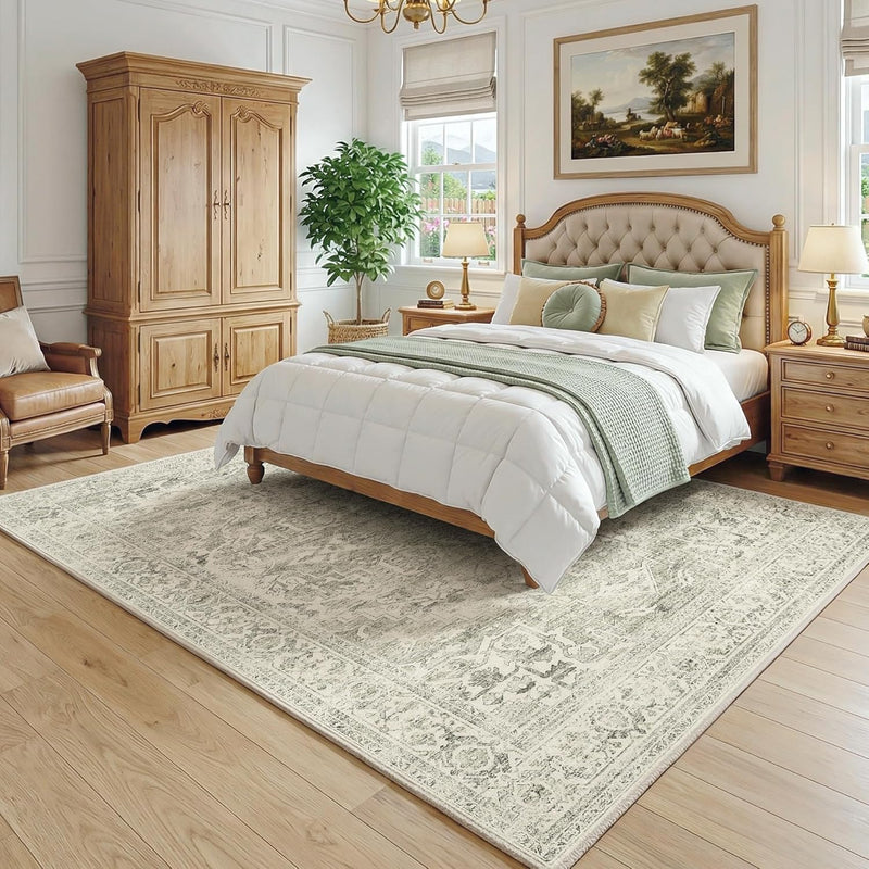 Washable Area Rug Neutral Large Vintage