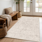 Washable Area Rug Neutral Vintage Non