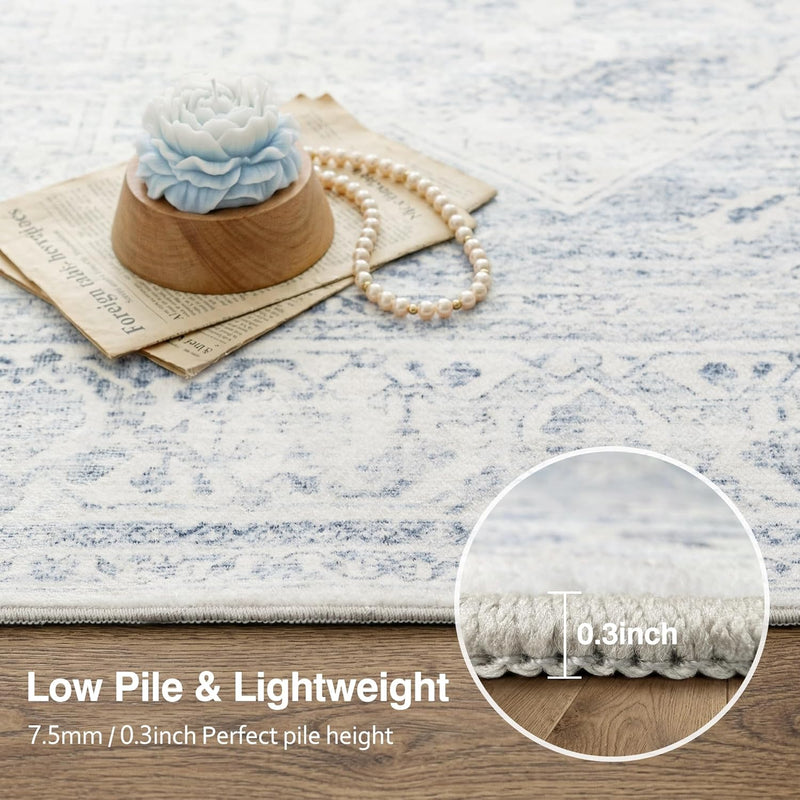 Washable Area Rug Neutral Vintage Non Slip