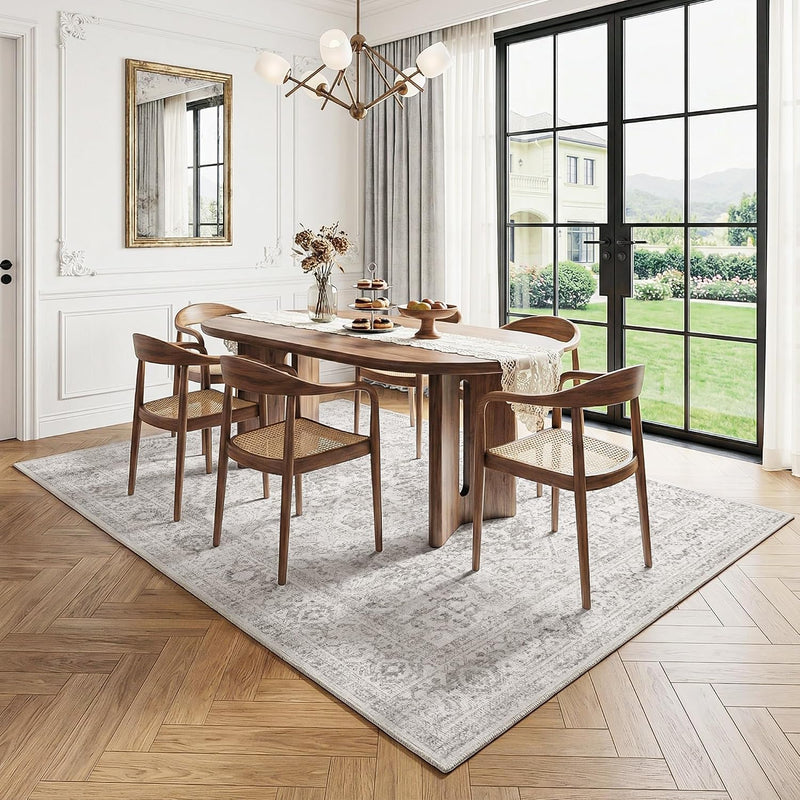 Washable Area Rug Neutral Vintage Non Slip
