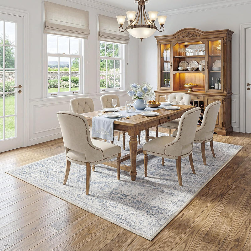 Washable Area Rug Neutral Vintage Non Slip