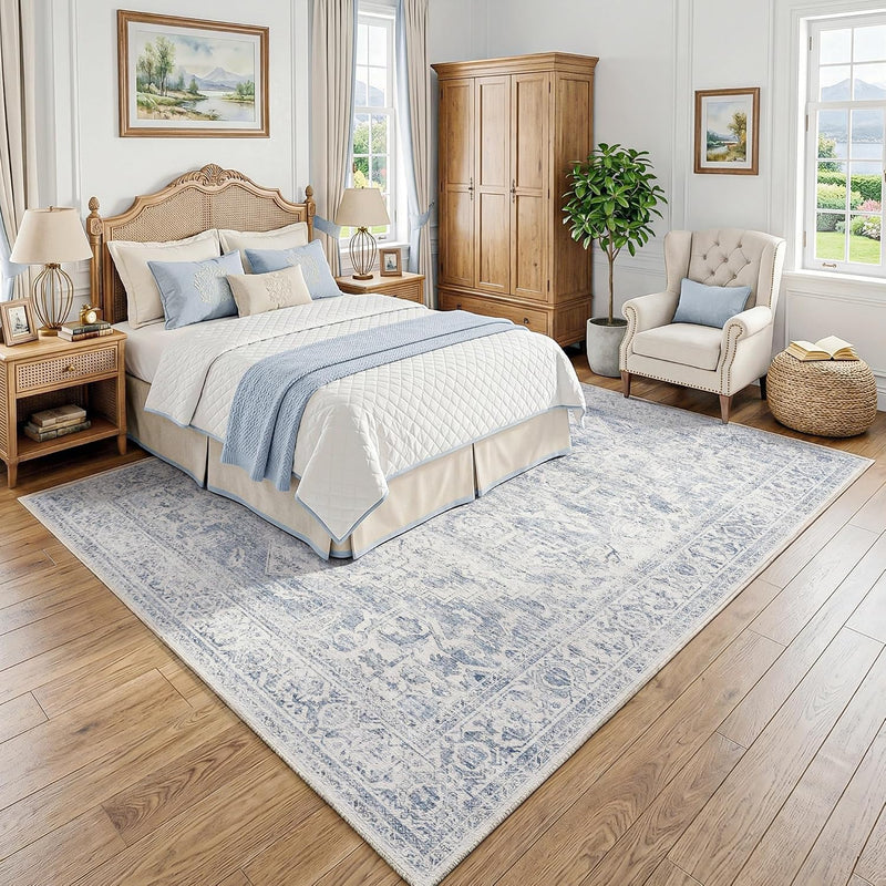 Washable Area Rug Neutral Vintage Non Slip