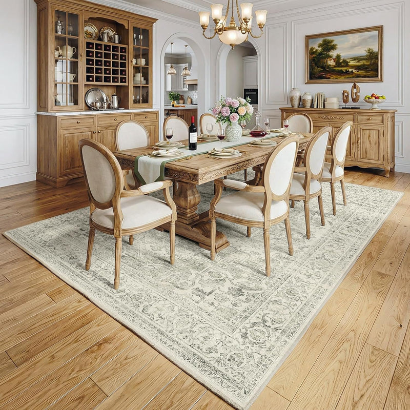 Washable Area Rug Neutral Vintage Non Slip