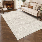 Washable Area Rug Neutral Vintage Non Slip