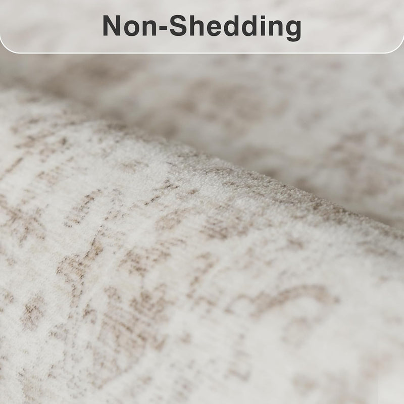 Washable Area Rug Vintage Neutral Distressed