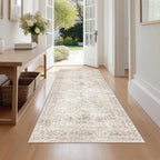 Washable Area Rug Vintage Neutral Distressed