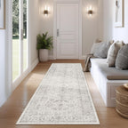 Washable Area Rug Vintage Neutral Distressed