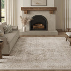 Washable Area Rug Vintage Neutral Distressed