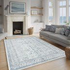 Washable Area Rug Vintage Neutral Distressed