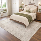 Washable Area Rug Vintage Neutral Distressed