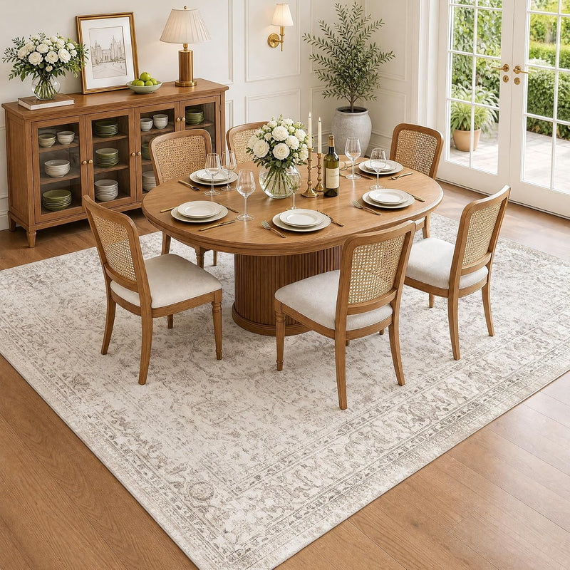 Washable Area Rug Vintage Neutral Distressed