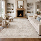 Washable Area Rug Vintage Neutral Distressed
