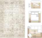 Washable Area Rug Vintage Neutral Distressed