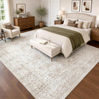 Washable Area Rug Vintage Neutral Distressed