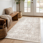 Washable Area Rug Vintage Neutral Distressed