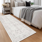 Washable Area Rug Vintage Neutral Distressed