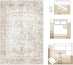 Washable Area Rug Vintage Neutral Distressed